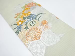 アンティーク　絽亀甲に草花模様織り出し丸帯(材料)